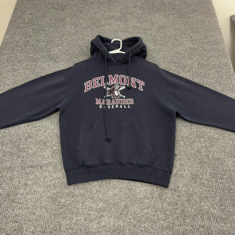 Belmont Marauder Baseball Pennant Hoodie Unisex XS Navy Blue Cotton Blend Sport